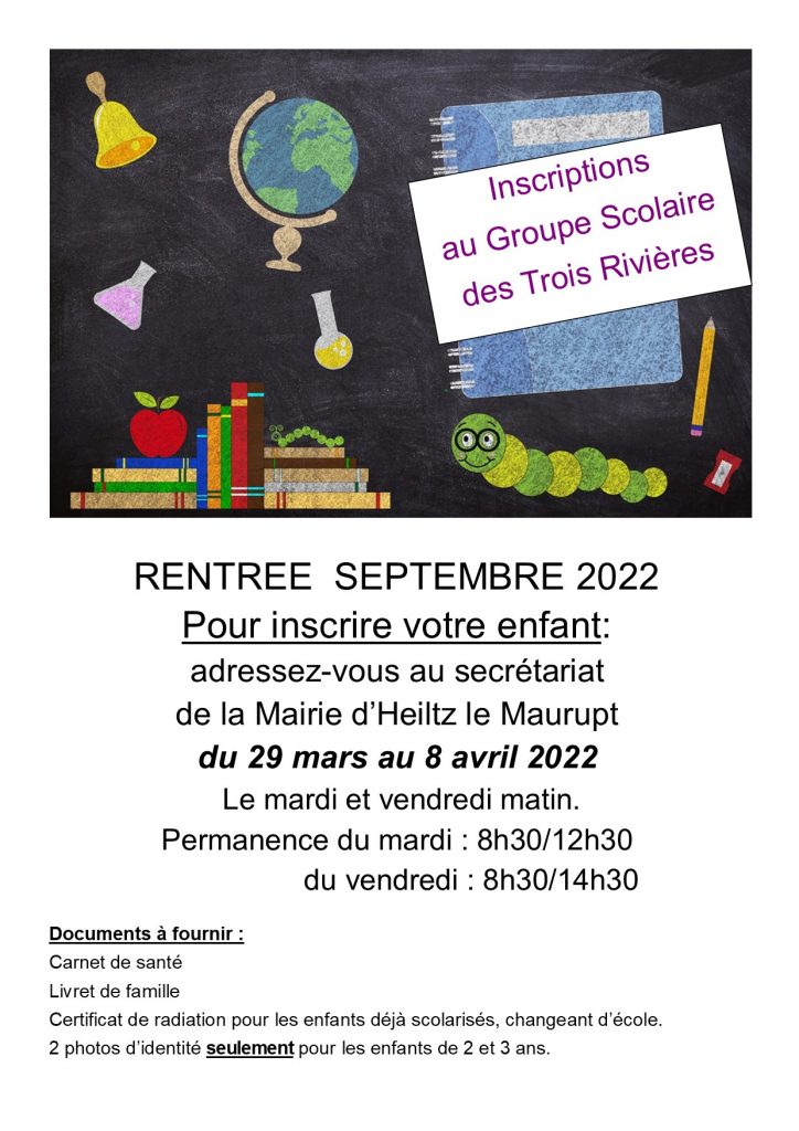 Inscriptions au Groupe scolaire des Trois Rivières – Rentrée Septembre 2022