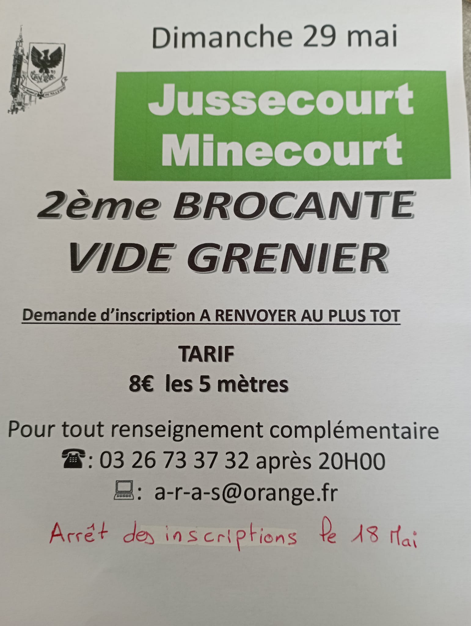 Brocante à Jussecourt-Minecourt le  29 mai 2022