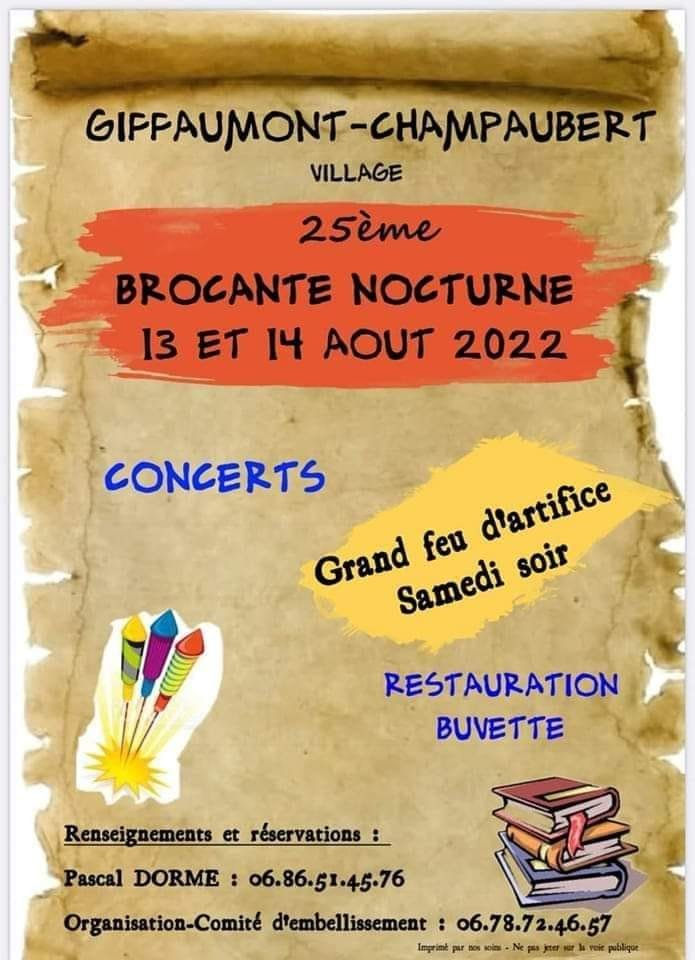 Giffaumont-Champaubert : 25ème brocante nocturne les 13 et 14 août 2022