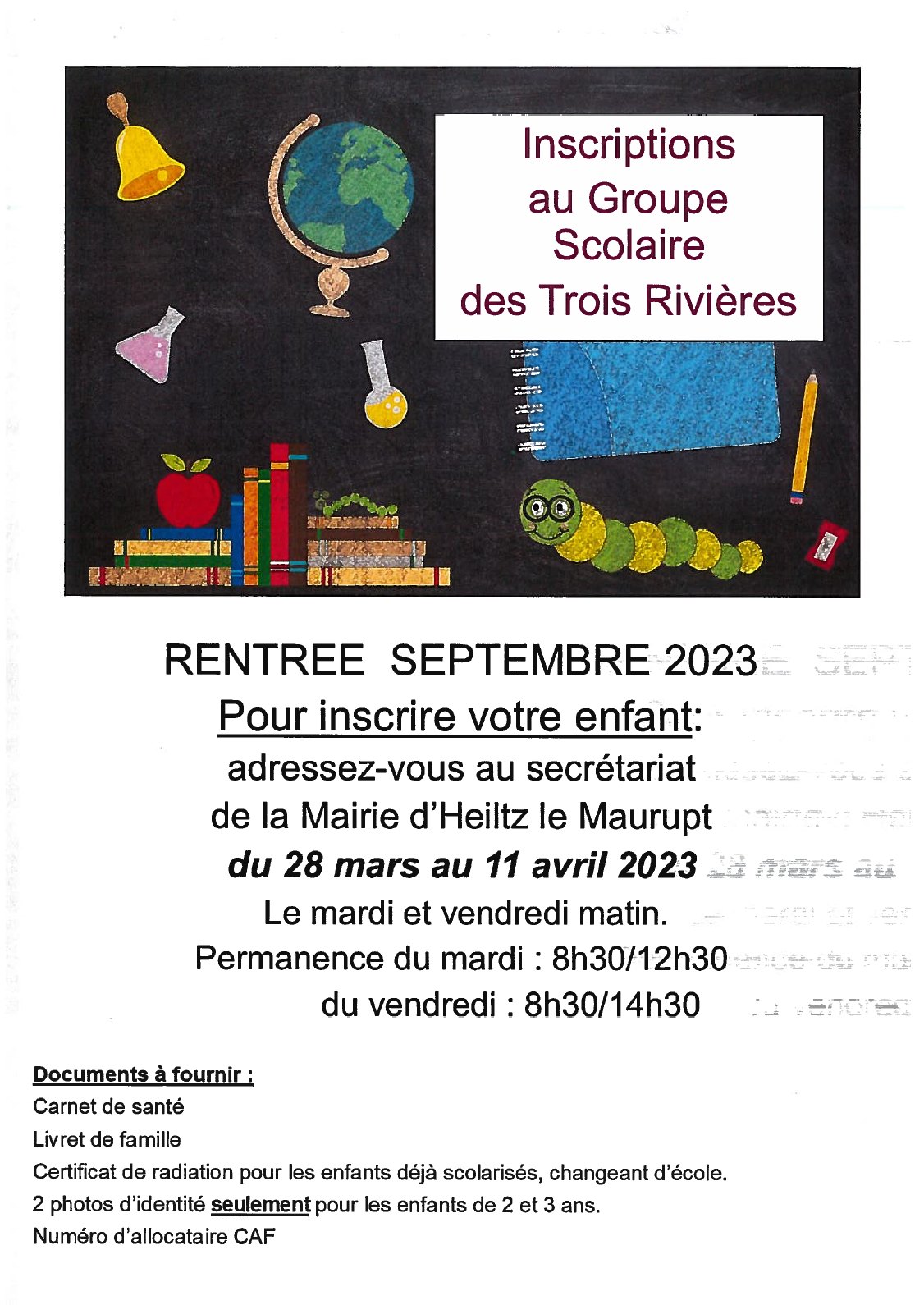 Groupe scolaire des Trois Rivières à Heiltz-le-Maurupt : Inscriptions scolaires pour la rentrée 2024