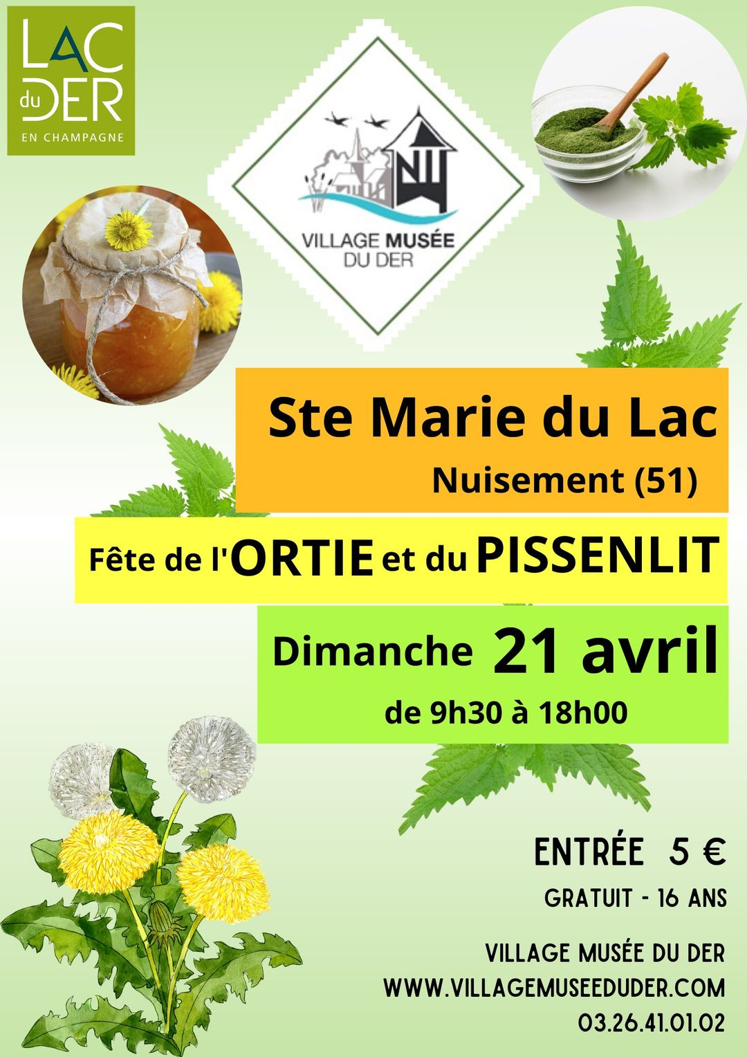 Village musée du Der, le dimanche 21 avril de 9h30 à 18h : Fête de l’Ortie et du Pissenlit