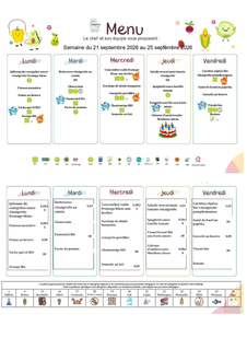 Menu scolaire de la semaine du 21 au 25 septembre 2026