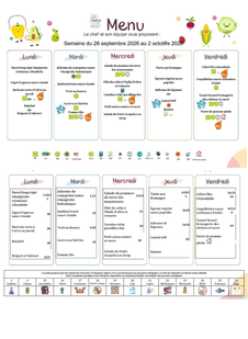Menu scolaire de la semaine du 28 septembre au 2 octobre 2026